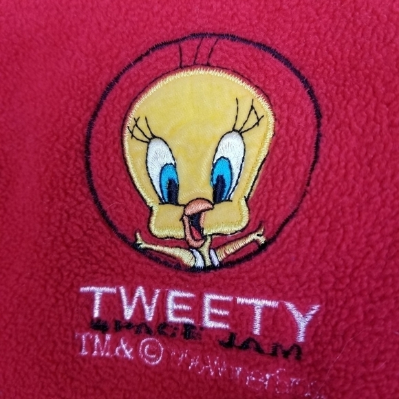 Vintage Tweety Bird Fleece Pullover Space Jam Warner Bros 1996 Quarter Zip - Picture 6 of 10